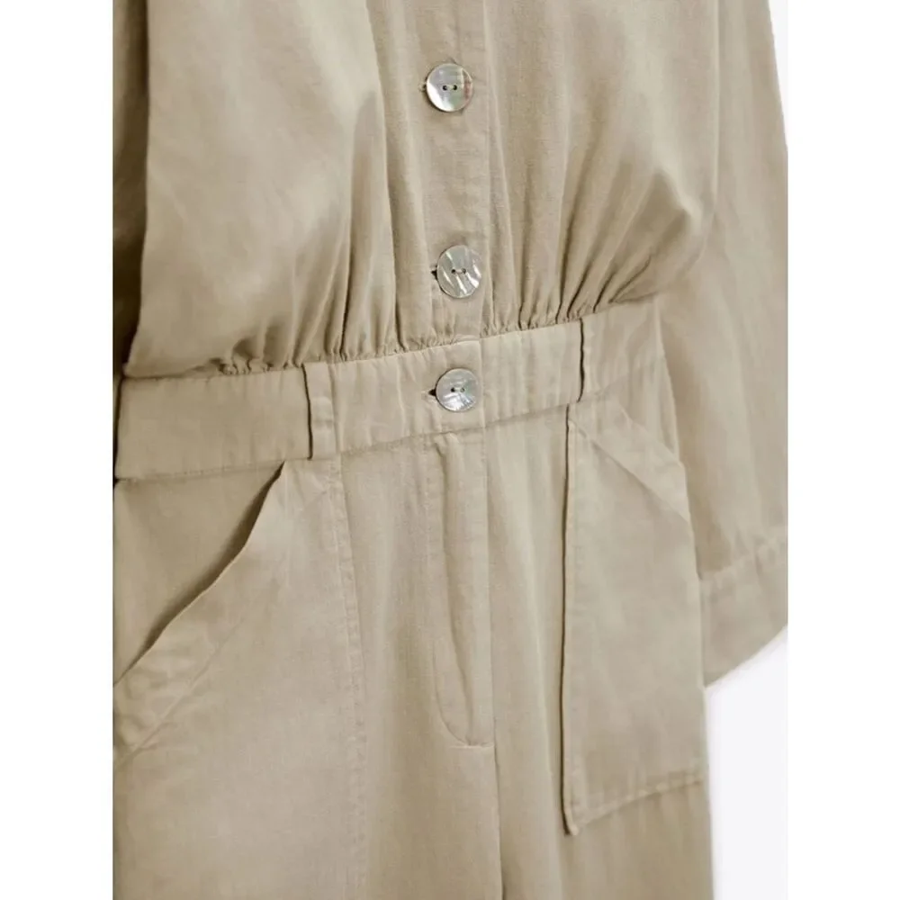 ZARA LINEN BLEND LONG JUMPSUIT SAND
